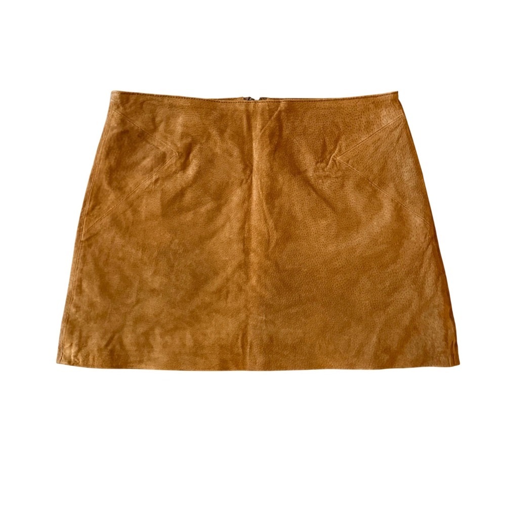 Forever 21 Pigskin Suede Lined Mini Skirt Brown Cognac Y2K Western Boho Chic S